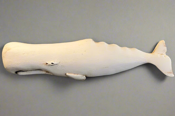 "Moby" White Sperm Whale Plaque, 16", Left-Facing #2