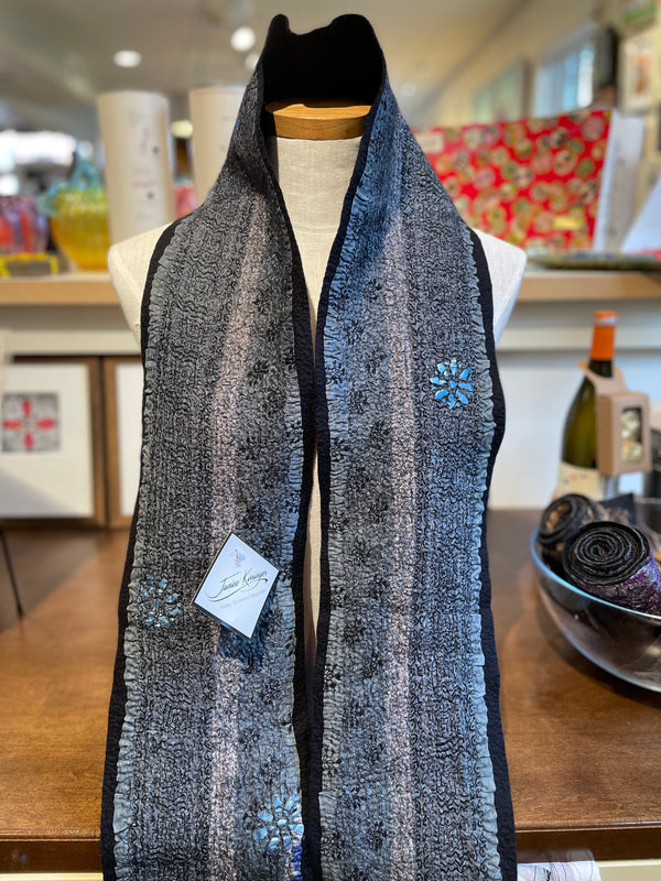 Silver and Blue Felted Wool and Silk Scarf