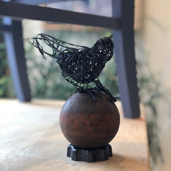 Bird on Orange Croquet Ball Wire Sculpture by Mark Holme
