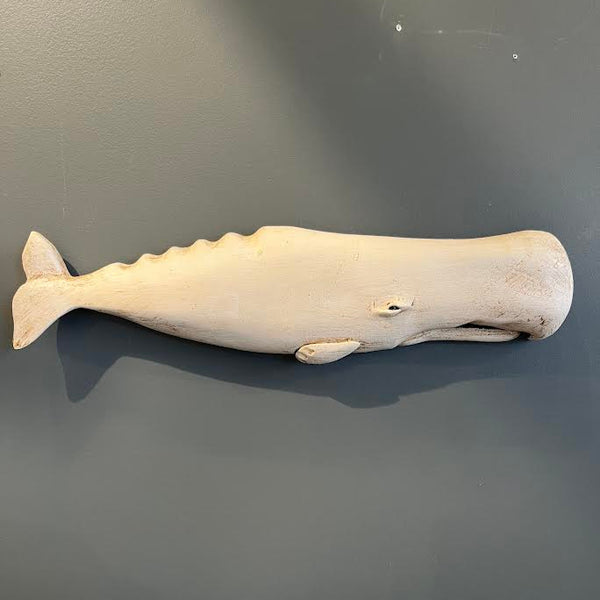 "Moby" White Sperm Whale Plaque, 16", Right-Facing