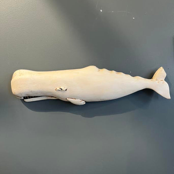 "Moby" White Sperm Whale Plaque, 16", Left-Facing #1