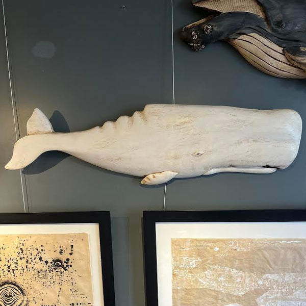 "Moby" White Sperm Whale Plaque, 34", Right-Facing #1