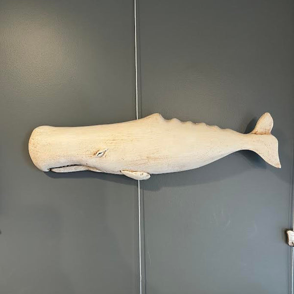 "Moby" White Sperm Whale Plaque, 16", Left-Facing #3