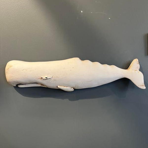 "Moby" White Sperm Whale Plaque, 16", Left-Facing #2