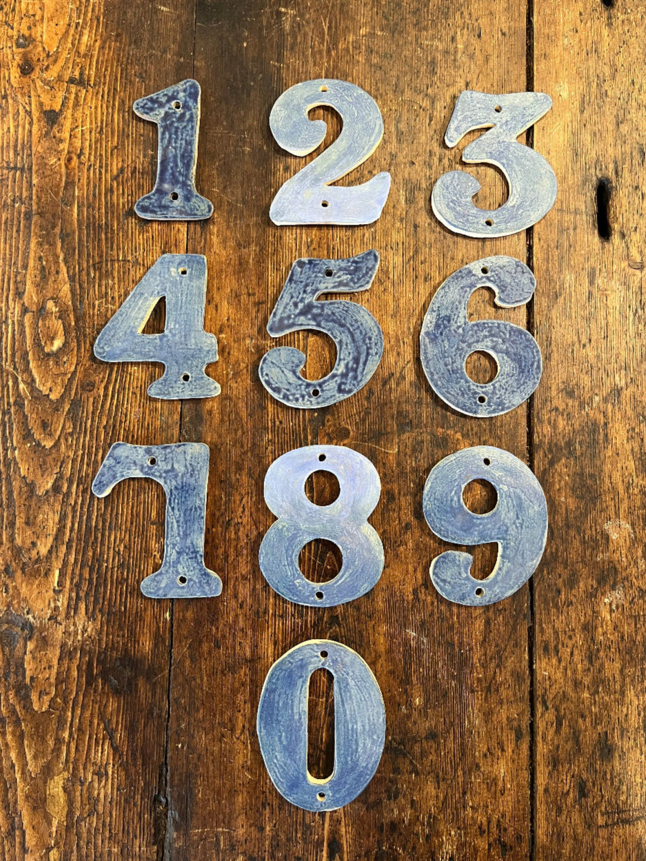 Handmade Ceramic House Number - Blue