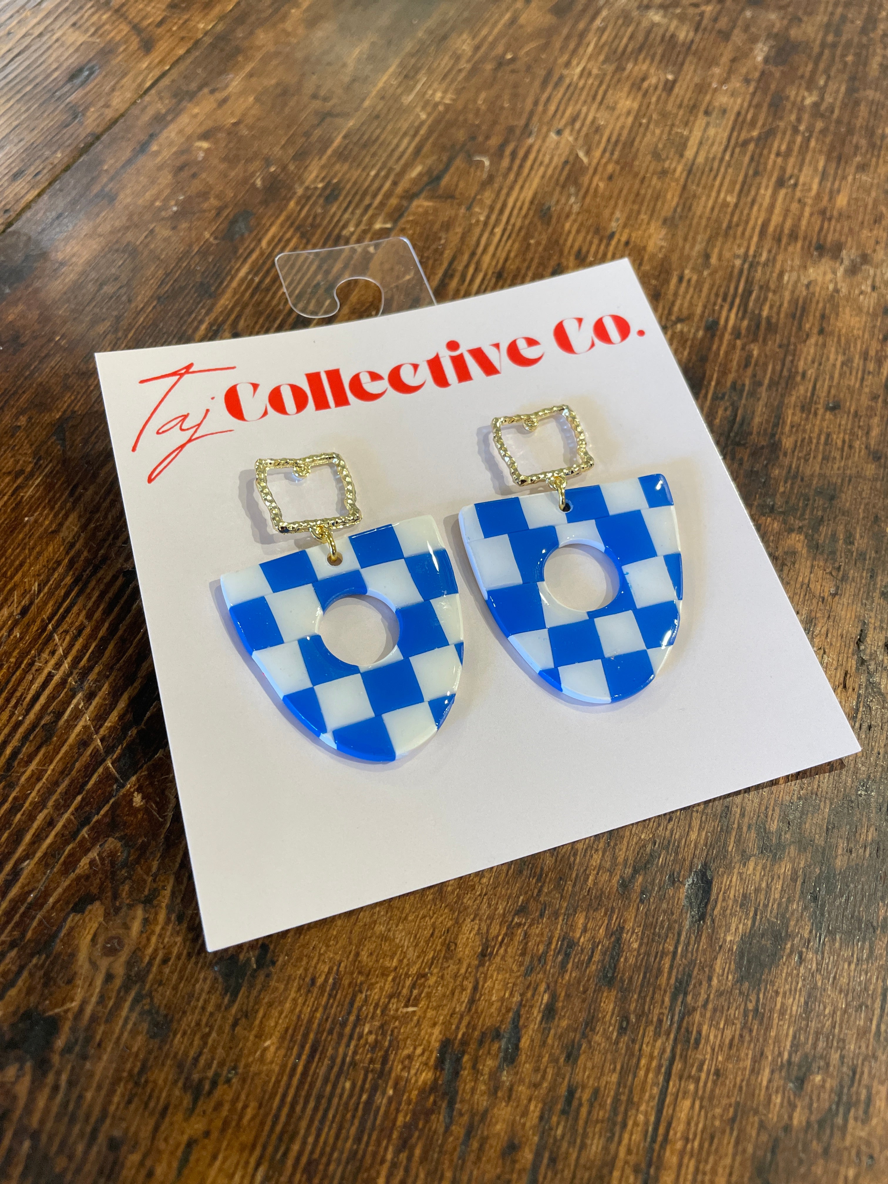 Blue and White Checkered Earrings by Taj Collective Co.