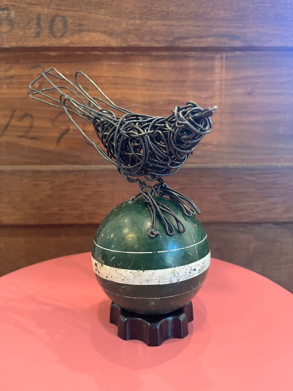 Bird on Croquet Ball - Wire Sculpture, Green