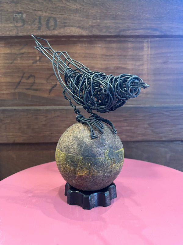 Bird on Croquet Ball - Wire Sculpture, Yellow