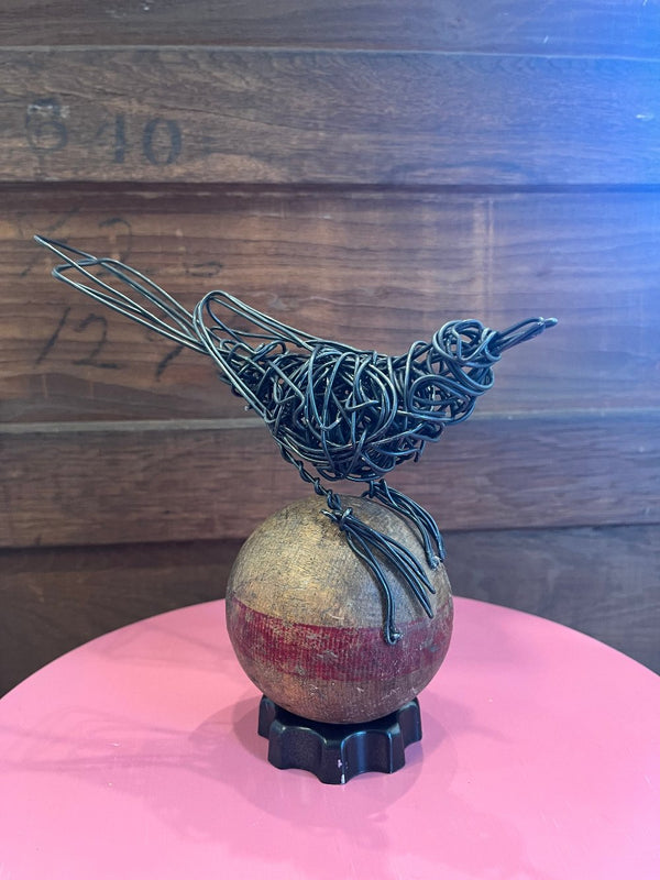 Bird on Croquet Ball - Wire Sculpture, Red