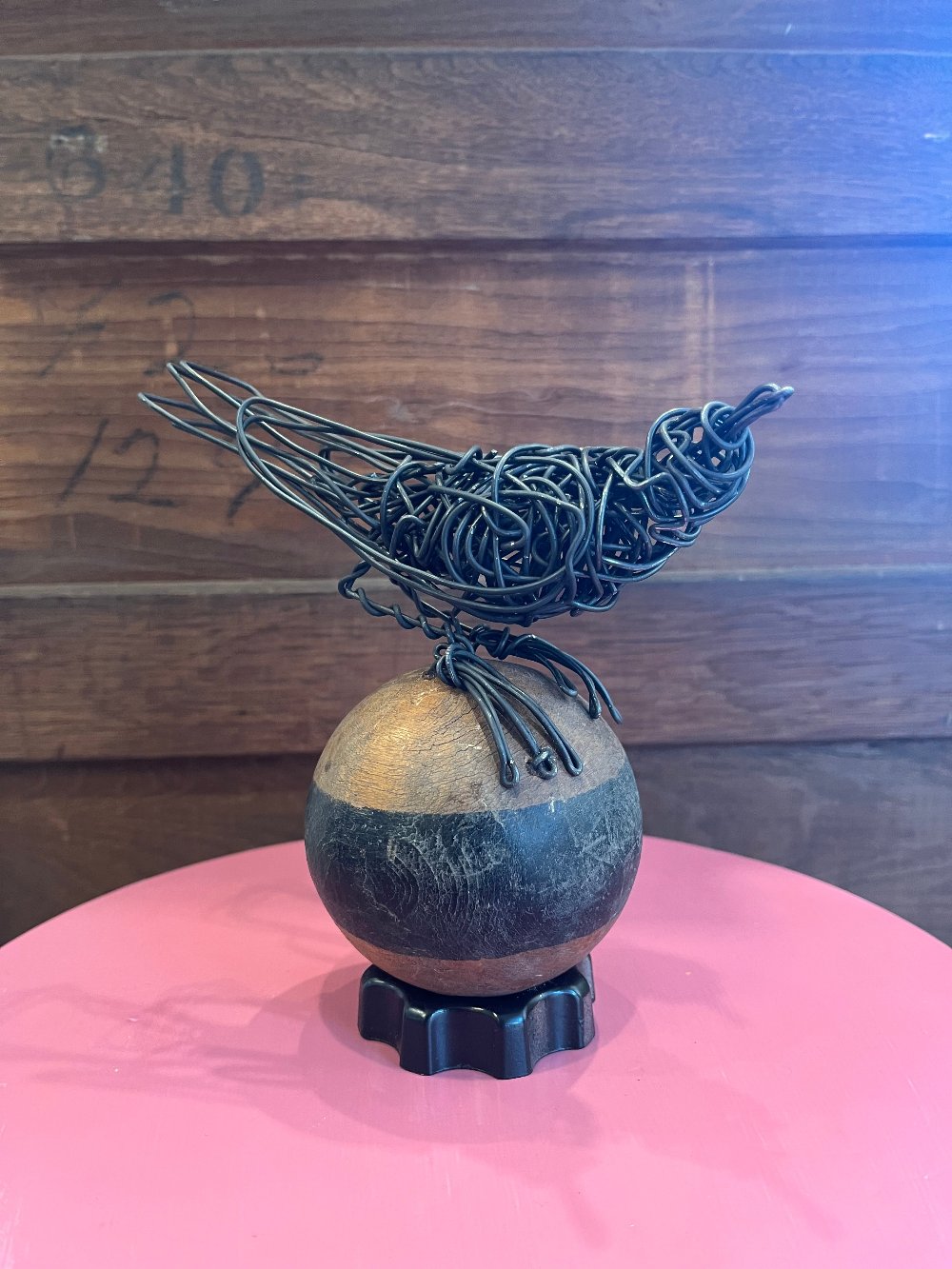 Bird on Croquet Ball - Wire Sculpture, Black