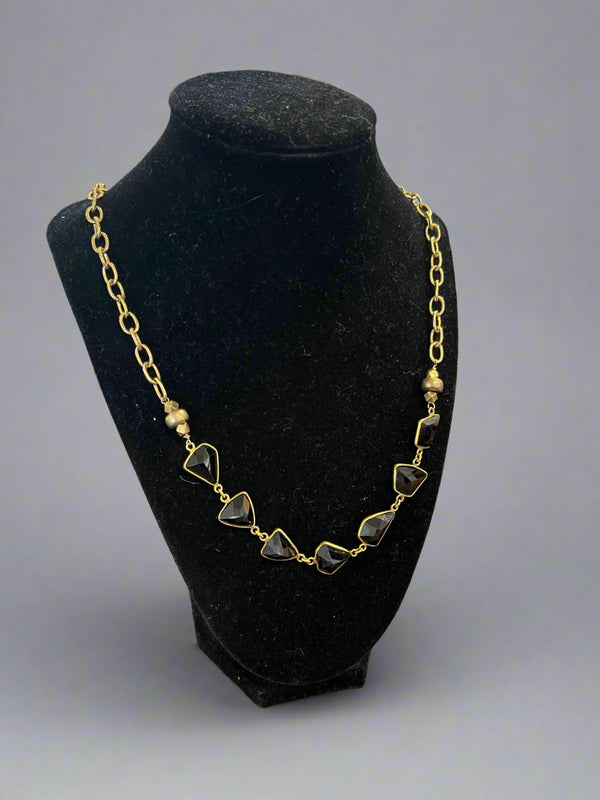 Black Polygons on Gold Chain Necklace