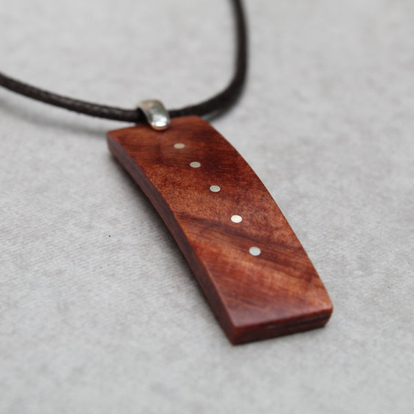 Arced Redwood and Silver Dot Pendant 