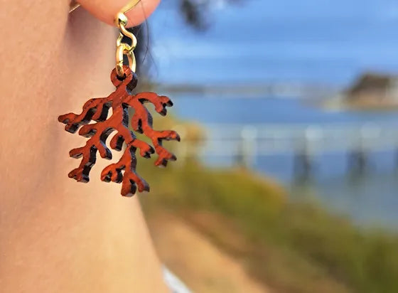 Coral Wood Earrings