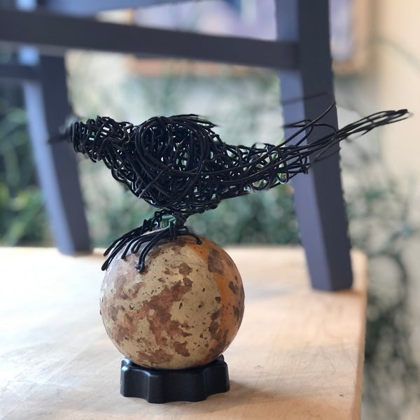 Bird on Multi Color Croquet Ball Wire Sculpture by Mark Holme