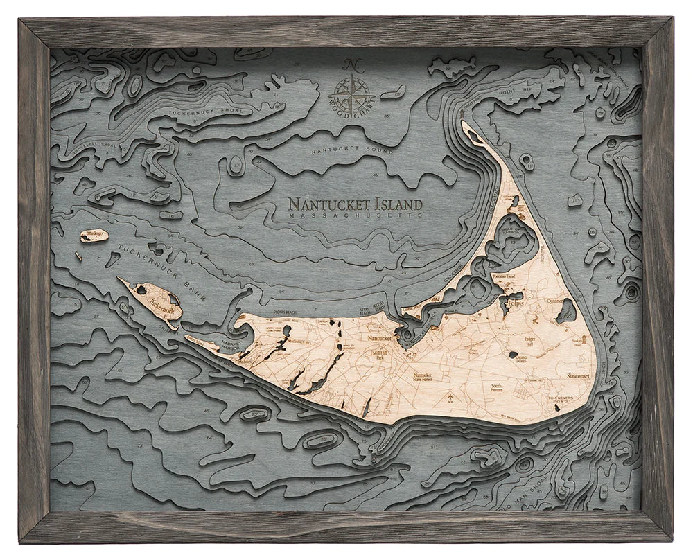 Nantucket Wood Chart Map 16” x 20”