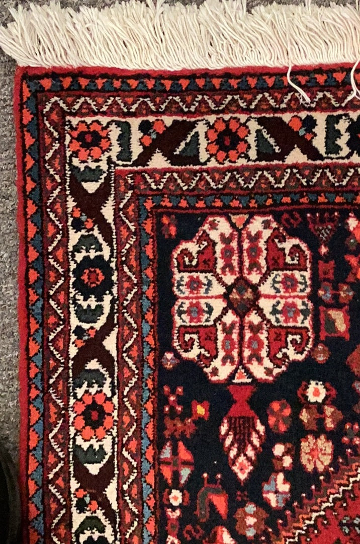 Red and Navy Multicolored Vintage Persian Rug