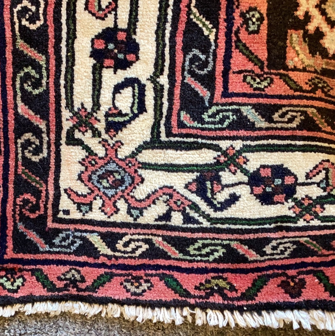 Black, Red, and Cream Vintage Persian Rug