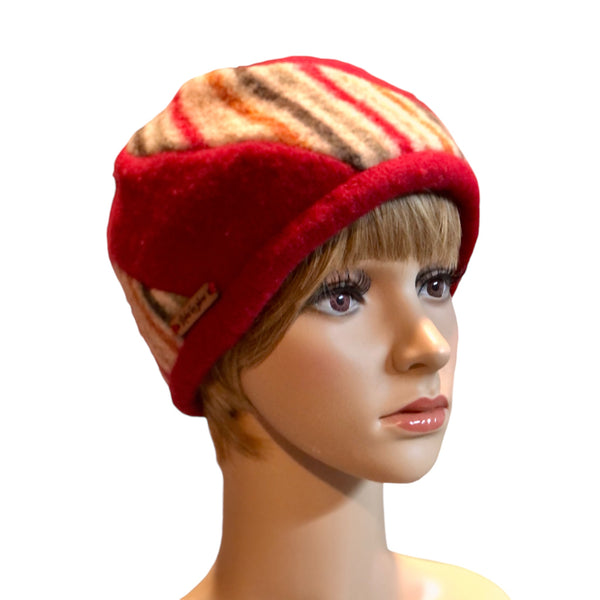 WH022114 Red and Multi Stripe Wool Beanie Hat