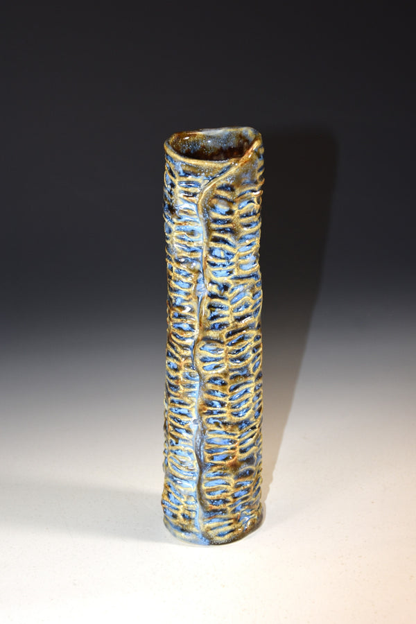 Tall Slender Blue and Brown Textured Vase3