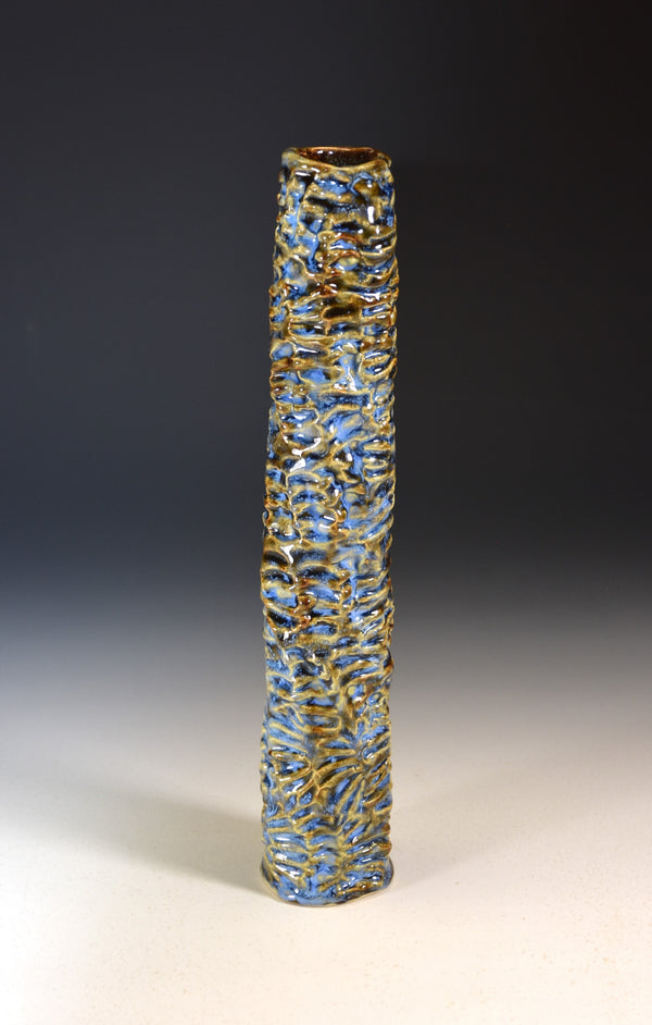 Tall Slender Blue and Brown Textured Vase2