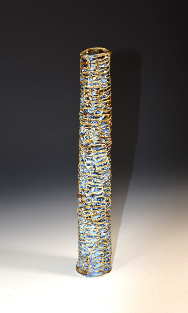 Tall Slender Blue and Brown Textured Vase1