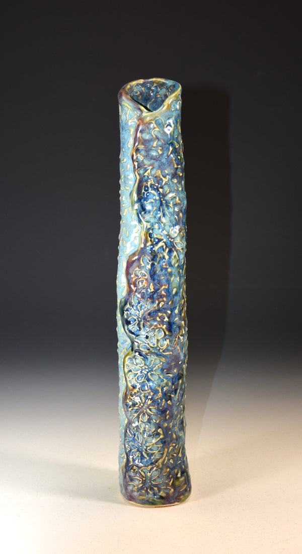 Tall Aqua, Blue and Purple Vase 1