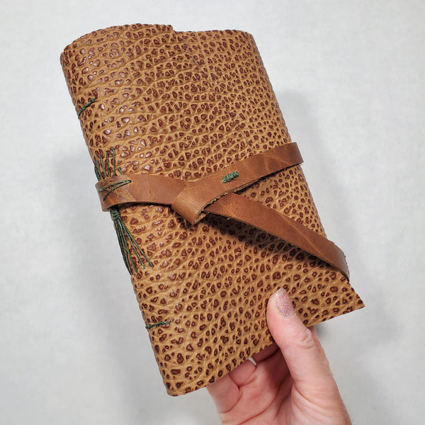 Brown Pebbled Leather Journal - Gridded Pages