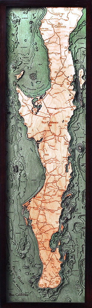 Baja Peninsula & Gulf of California Wood Chart Map