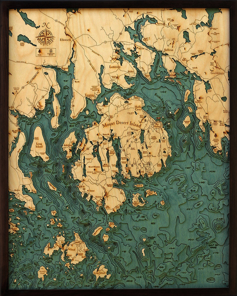 Bar Harbor & MT.Desert Isl. Wood Chart Map