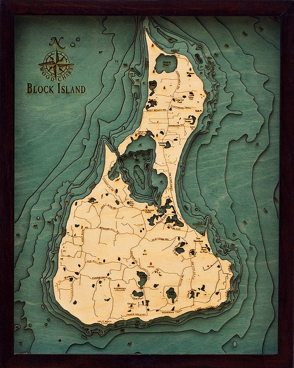 Block Island Wood Chart Map