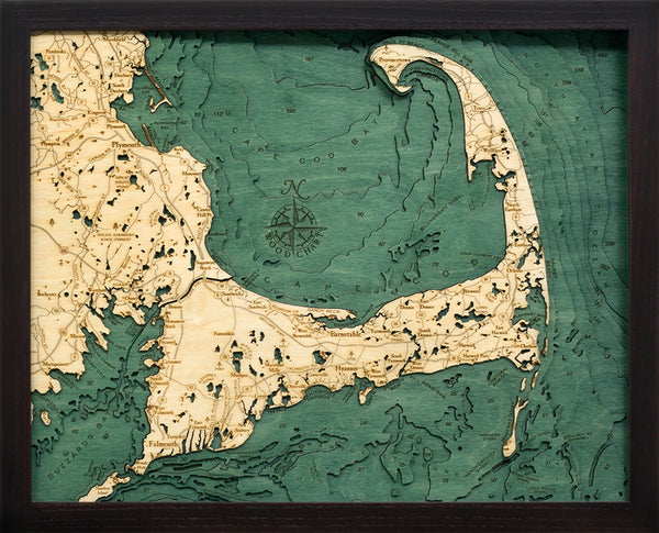 Cape Cod Wood Chart Map 16” x 20”