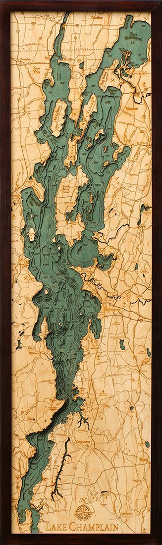 Lake Champlain Wood Chart Map