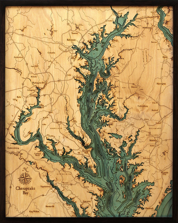 Chesapeake Bay Wood Chart Map