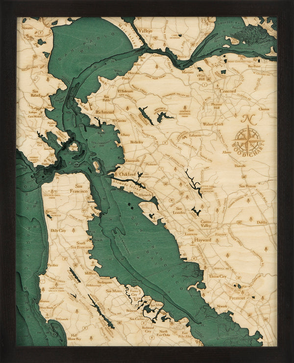 San Francisco & Bay Area Small Wood Chart Map