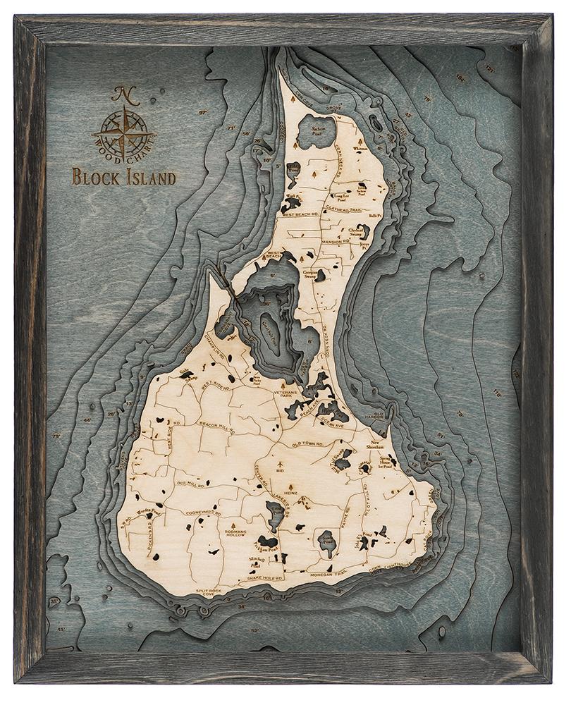 Block Island Wood Chart Map