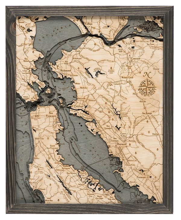 San Francisco & Bay Area Small Wood Chart Map