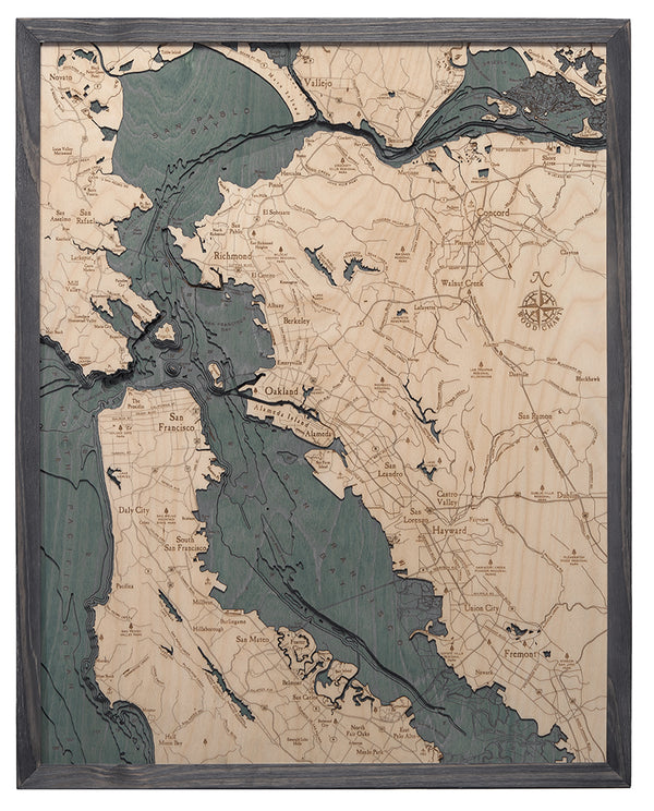 San Francisco & Bay Area Large Wood Chart Map