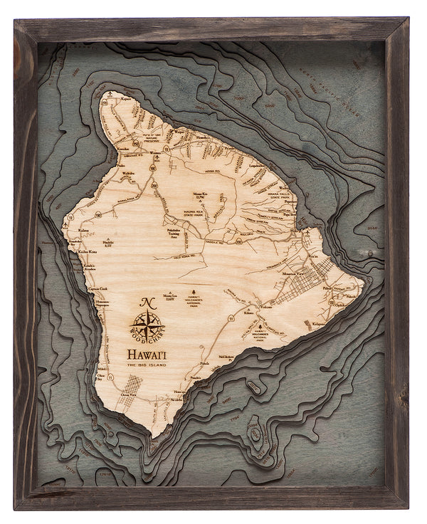 Hawaii (The Big Island) Wood Chart Map