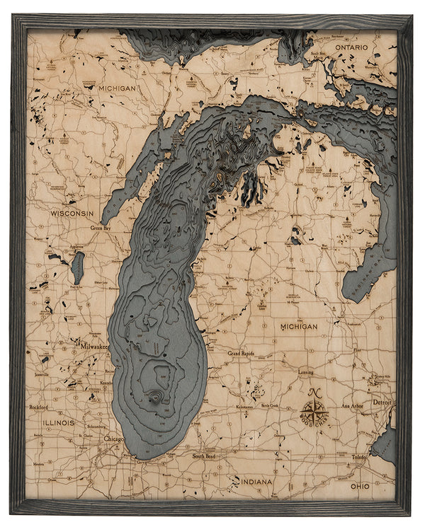 Lake Michigan Large Wood Chart Map