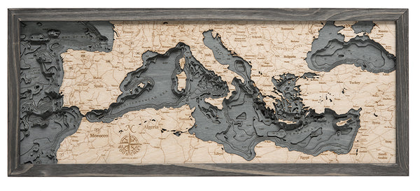 Mediterranean Sea Wood Chart Map