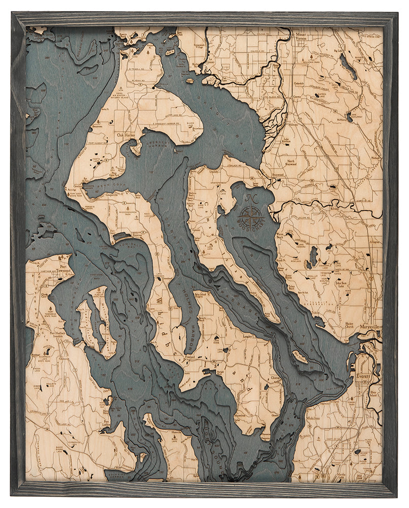 Whidbey & Camano Islands Wood Chart Map