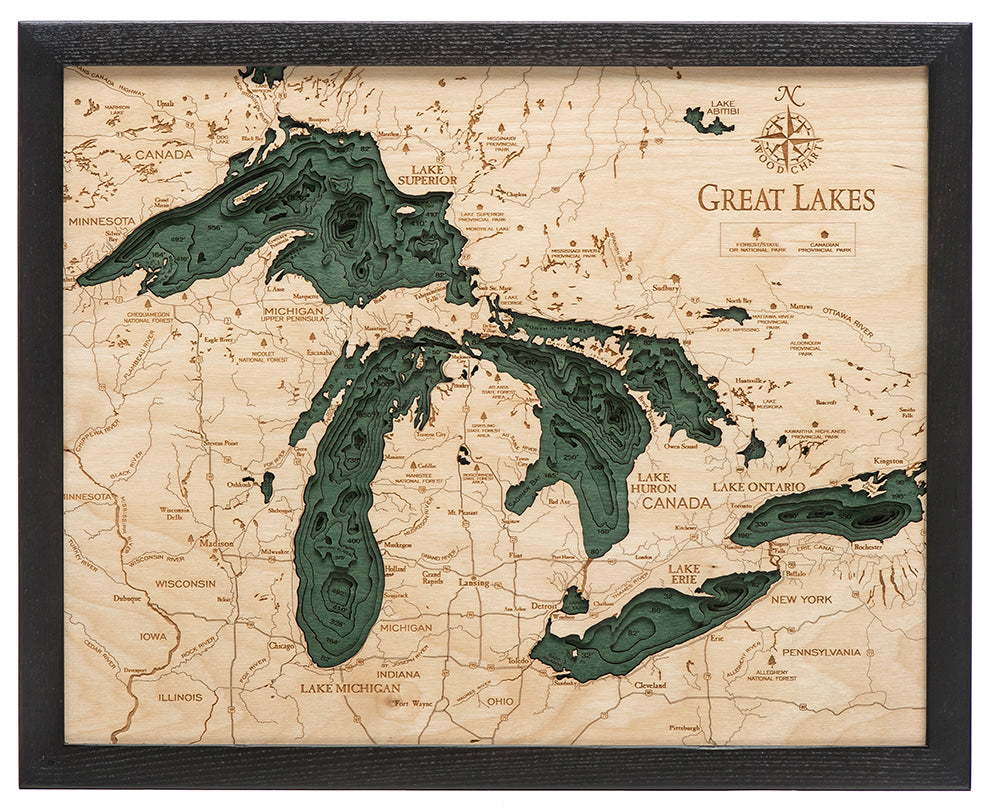 Great Lakes Small Wood Chart Map