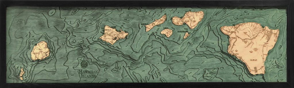 Hawaiian Islands (all of them) Wood Chart Map