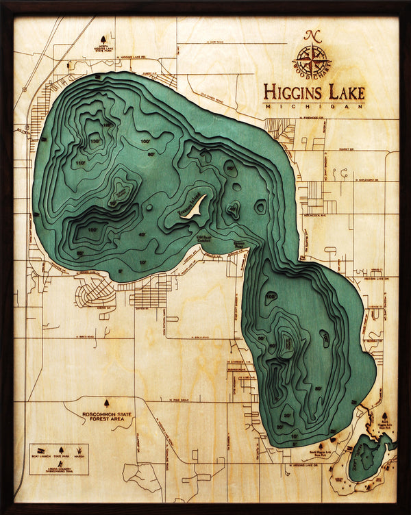 Higgins Lake Wood Chart Map