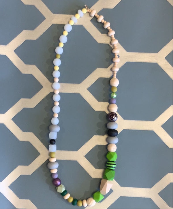 Green, Festive Wood and Silicone Necklace by Alyn Carlson