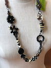 Over the Header Glass Bead Black and White Necklace