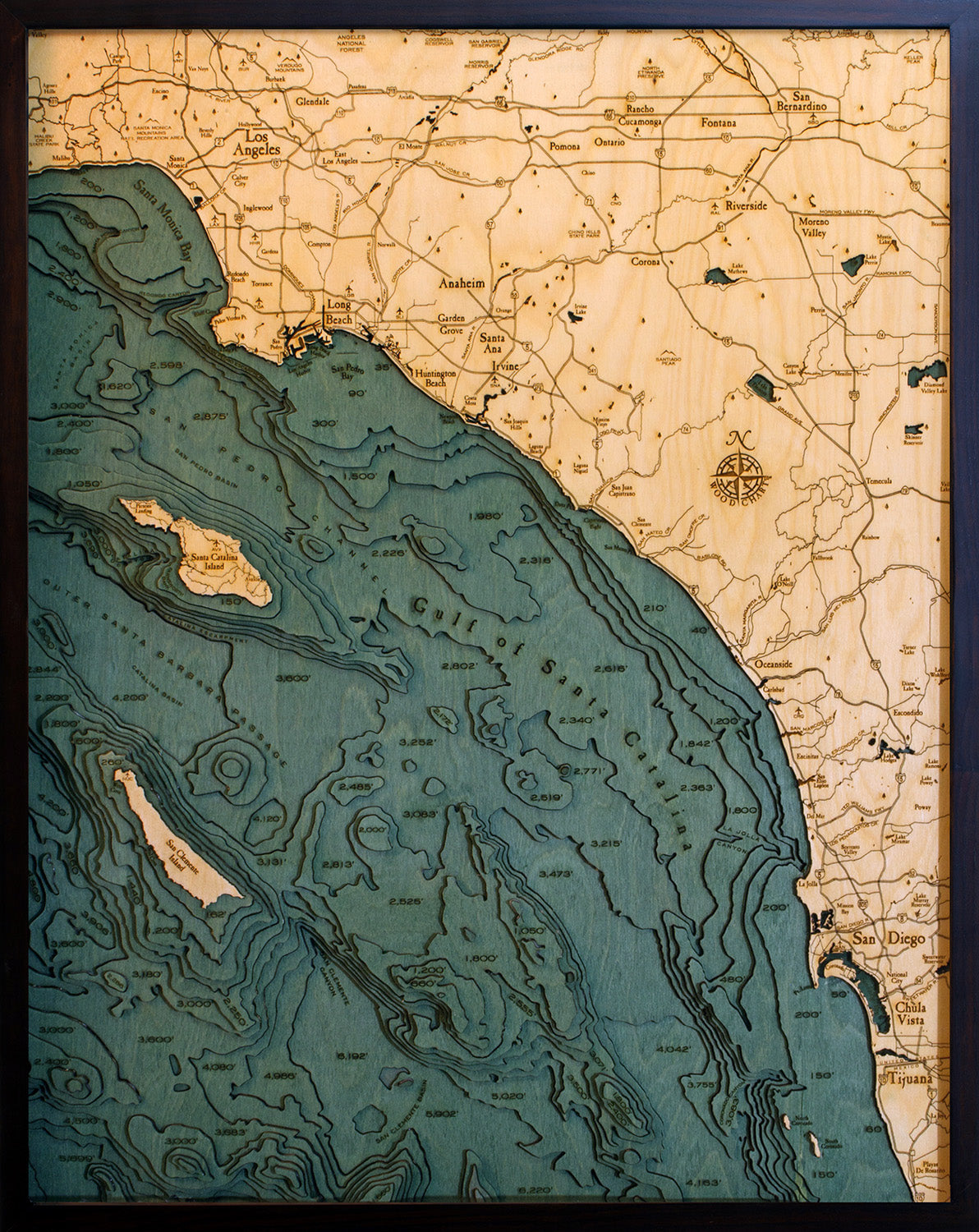 LA to San Diego Wood Chart Map
