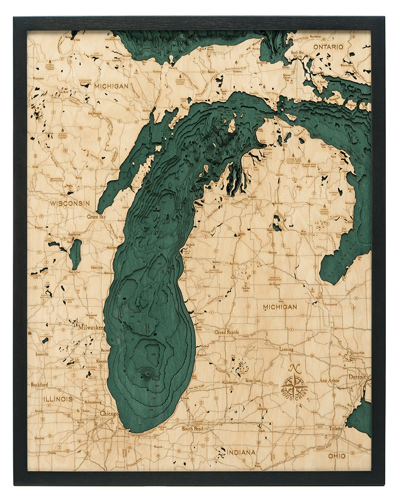 Lake Michigan Large Wood Chart Map