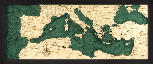 Mediterranean Sea Wood Chart Map