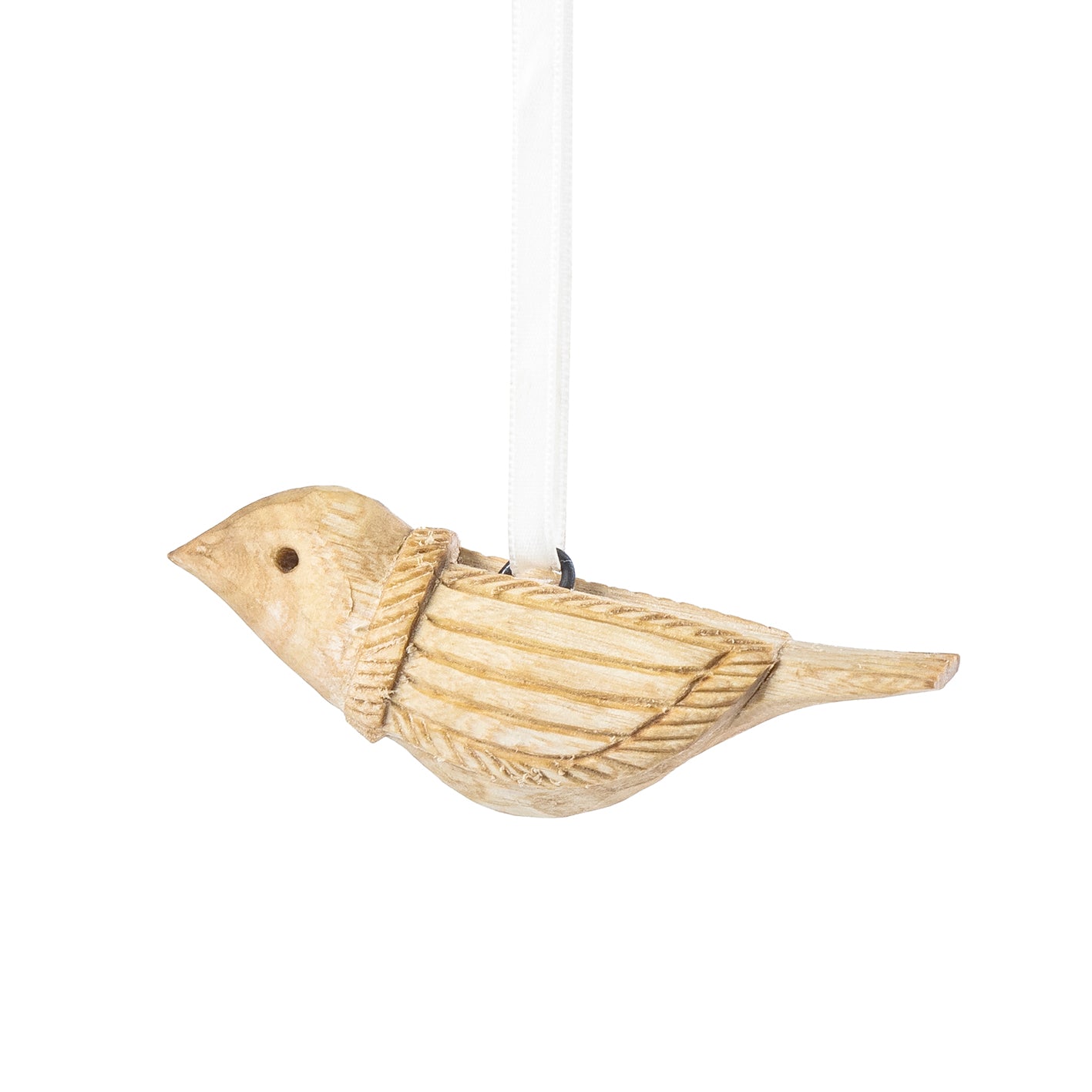 Wooden Bird Ornament, Carved Wing - Mifuko